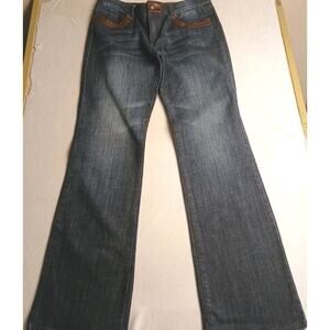 Mesmerize Womens Jeans Size 10 Flare Leg Leather Look Trim EUC